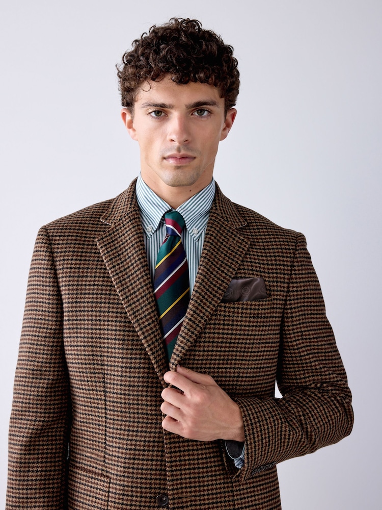 Brown Slim Fit Dogtooth Check Blazer - Image 1 of 12 Brown Slim Fit Dogtooth Check Blazer - Image 1 of 12
