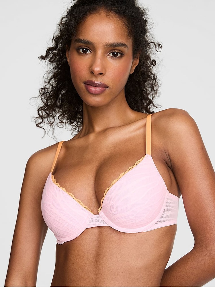 Victoria's Secret Pink Boardwalk Pink Push Up Zebra Lace Bra - Image 1 of 2