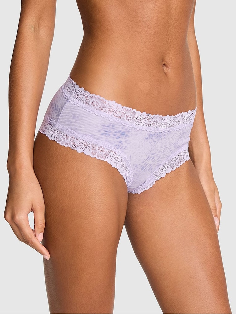 Victoria's Secret PINK Lavender Purple Leopard Cheeky Lace Trim Rib Knickers - Image 1 of 2