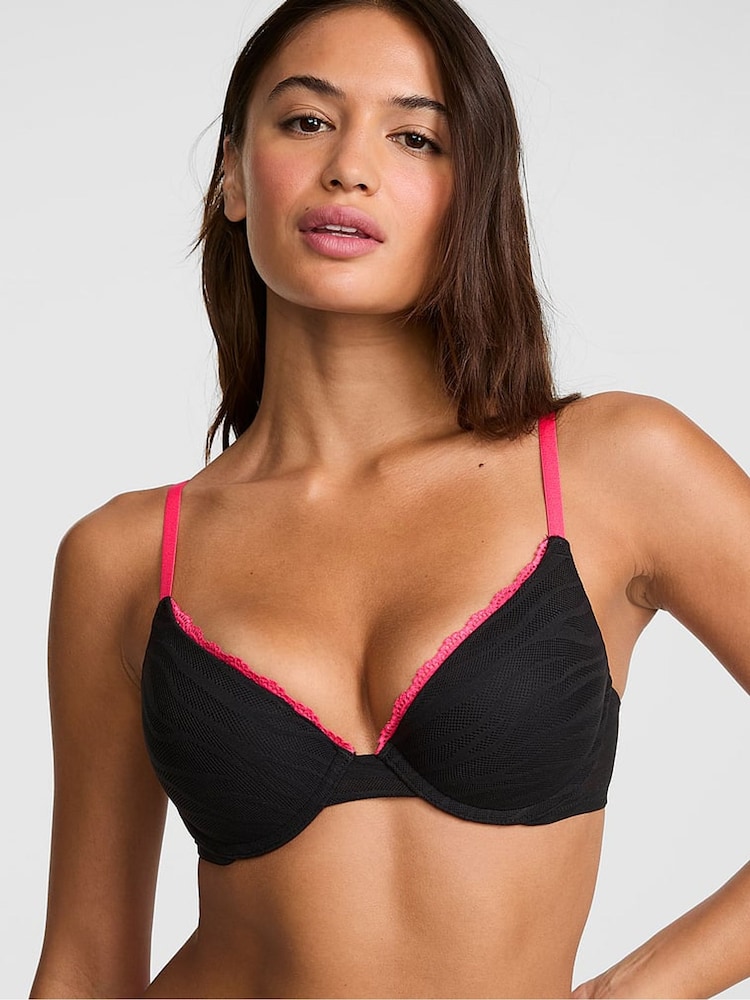 Victoria's Secret Pink Black Push Up Zebra Lace Bra - Image 1 of 2 Victoria's Secret Pink Black Push Up Zebra Lace Bra - Image 1 of 2