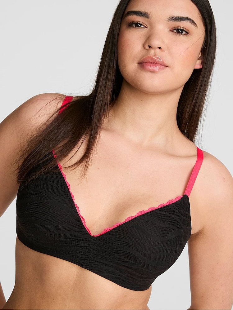Victoria's Secret Pink Black Non Wired Lightly Lined Zebra Lace Bra - Image 1 of 2