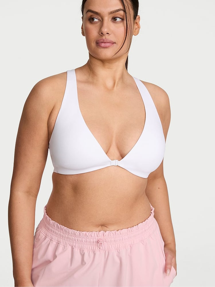 Victoria's Secret White Elevate™ Plunge Front Close Low Support Sports Bra - Image 1 of 2 Victoria's Secret White Elevate™ Plunge Front Close Low Support Sports Bra - Image 1 of 2
