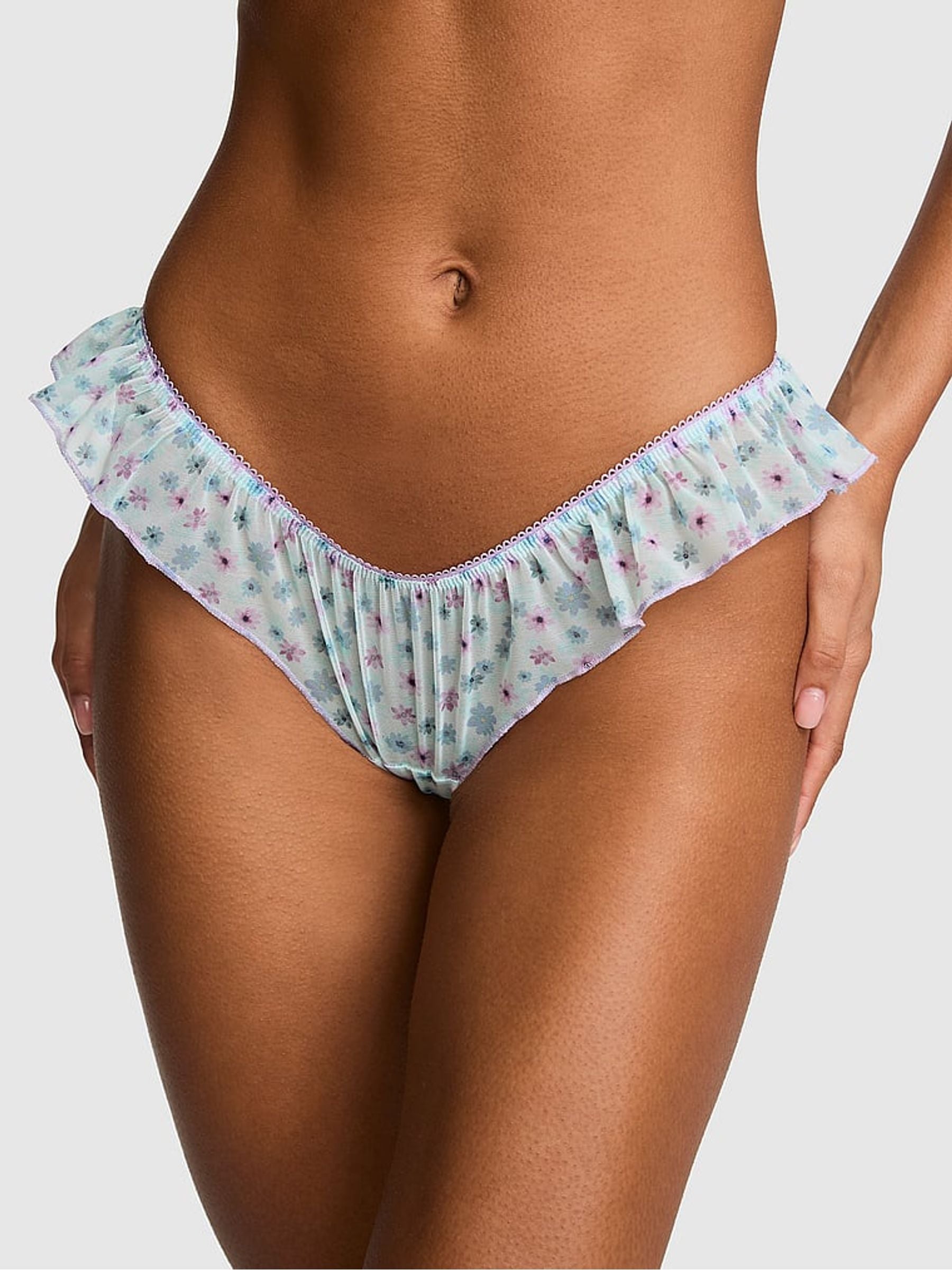 Victoria's Secret PINK Spray Blue Floral Tanga Mesh Knickers
