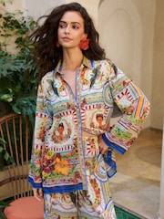 Lipsy White Placement Print Collar Long Sleeve Beach Shirt - Image 5 of 6