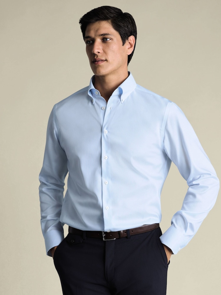 Charles Tyrwhitt Blue Non Iron Pinpoint Oxford Shirt - Image 1 of 6