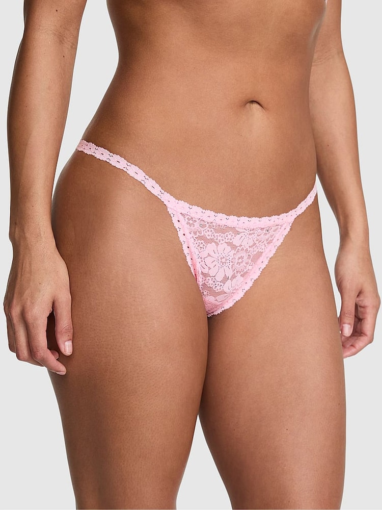 Victoria's Secret PINK Boardwalk Pink G-String Floral Lace Knickers - Image 1 of 2