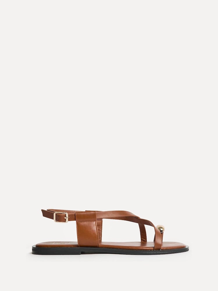 Linzi Tan Mist Strappy Flat Sandals With Toe Ring - Image 2 of 5