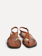 Linzi Tan Mist Strappy Flat Sandals With Toe Ring - Image 3 of 5
