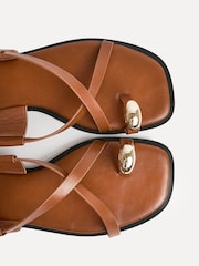 Linzi Tan Mist Strappy Flat Sandals With Toe Ring - Image 5 of 5