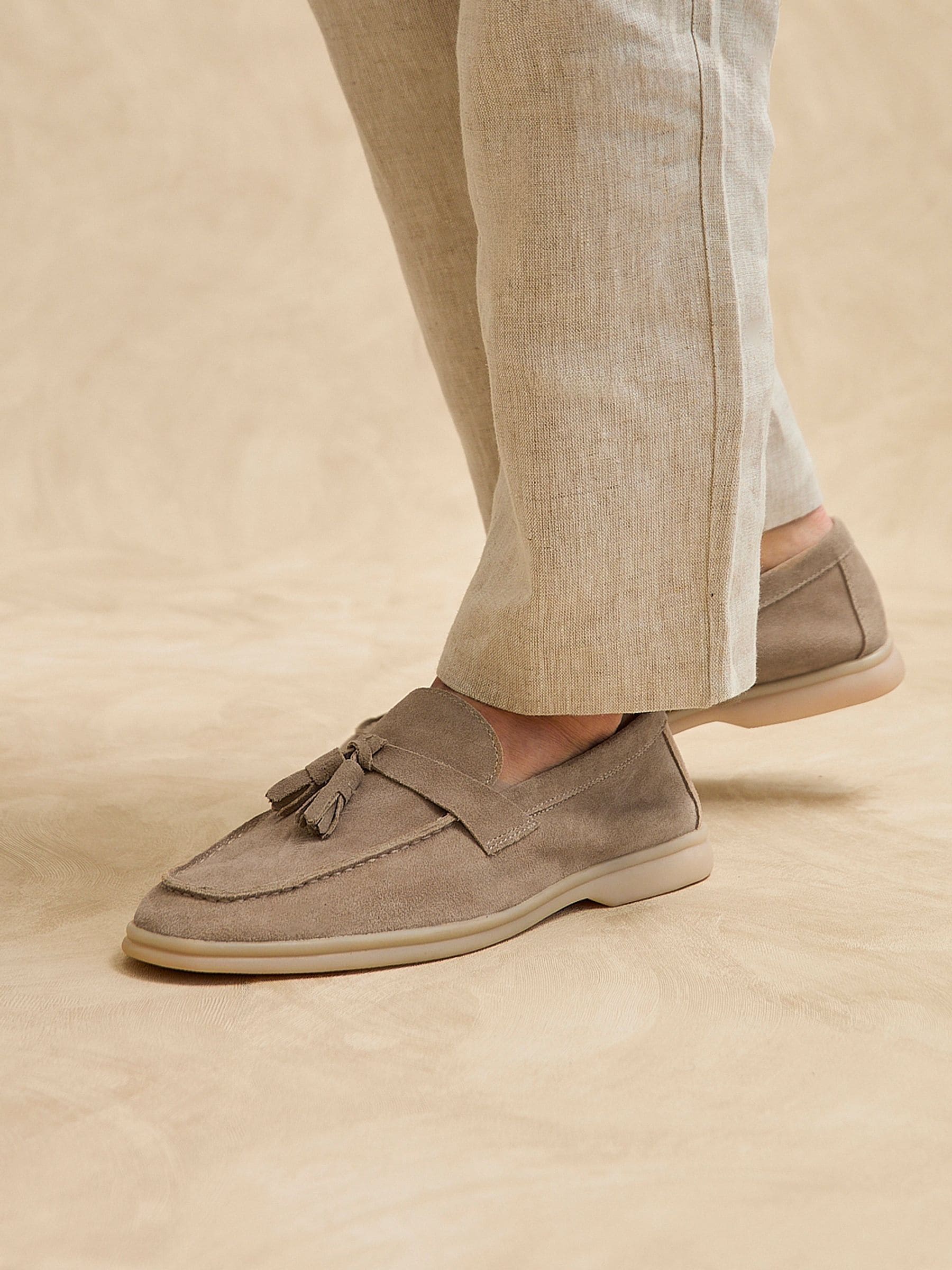 Buy Linzi Natural Giorgio Summer Suede Tassel Loafers from Next Japan