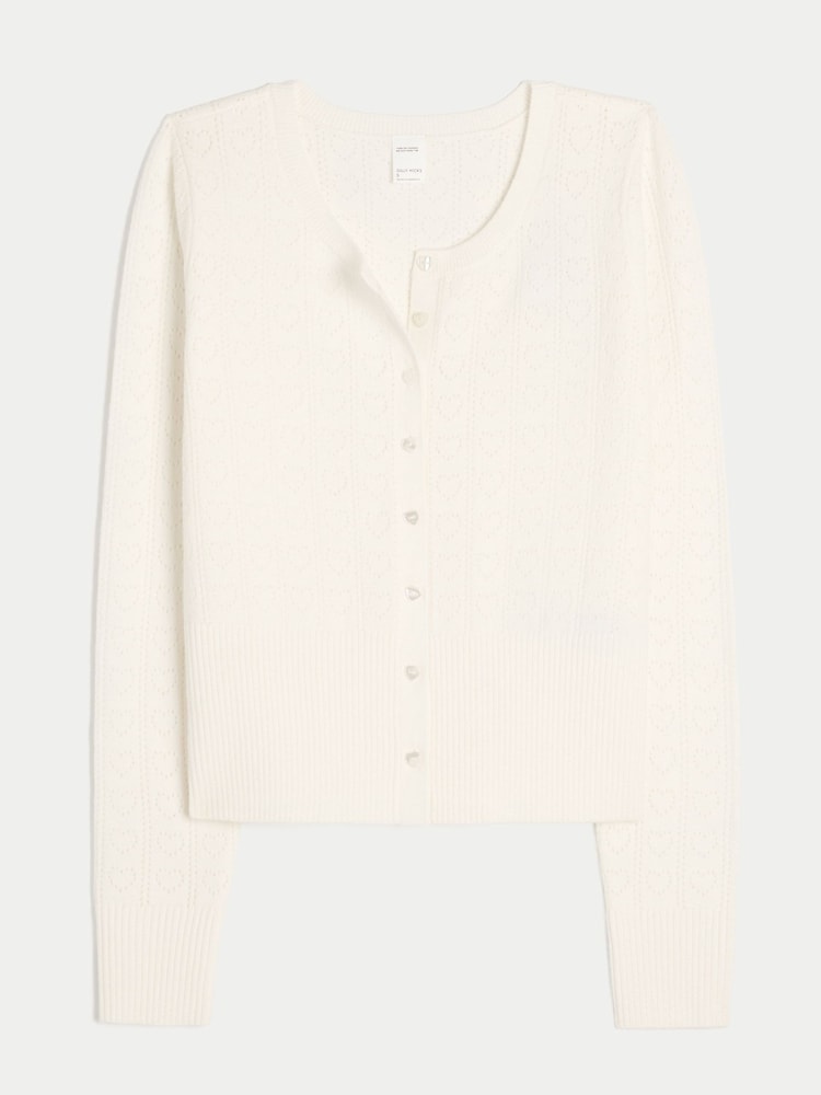 Hollister White Gilly Hicks Heart Pointelle Cardigan - Image 1 of 2