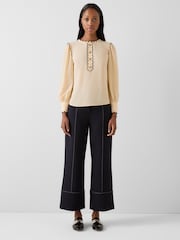 LK Bennett Cream Jenny Scallop Plackett Blouse - Image 1 of 4