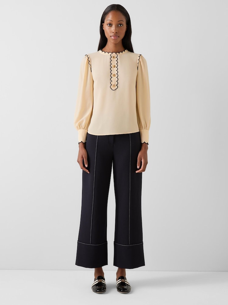 LK Bennett Cream Jenny Scallop Plackett Blouse - Image 1 of 4 LK Bennett Cream Jenny Scallop Plackett Blouse - Image 1 of 4