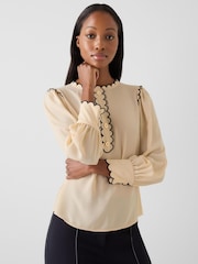 LK Bennett Cream Jenny Scallop Plackett Blouse - Image 3 of 4