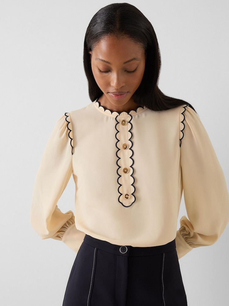 LK Bennett Cream Jenny Scallop Plackett Blouse - Image 4 of 4 LK Bennett Cream Jenny Scallop Plackett Blouse - Image 4 of 4