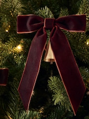 6 Pack Brown Velvet Bow Bell Baubles - Image 2 of 4