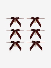 6 Pack Brown Velvet Bow Bell Baubles - Image 4 of 4