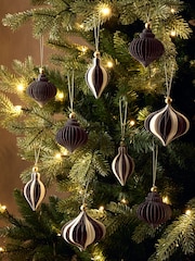 Set of 9 Brown and White Stripe Paper Baubles - Image 1 of 5
