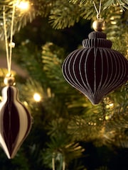 Set of 9 Brown and White Stripe Paper Baubles - Image 3 of 5