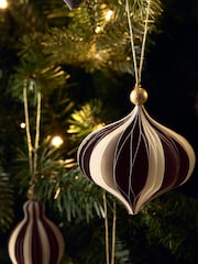 Set of 9 Brown and White Stripe Paper Baubles - Image 4 of 5