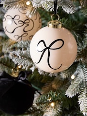 Set of 9 Monochrome Bow Shatterproof Christmas Baubles - Image 2 of 3