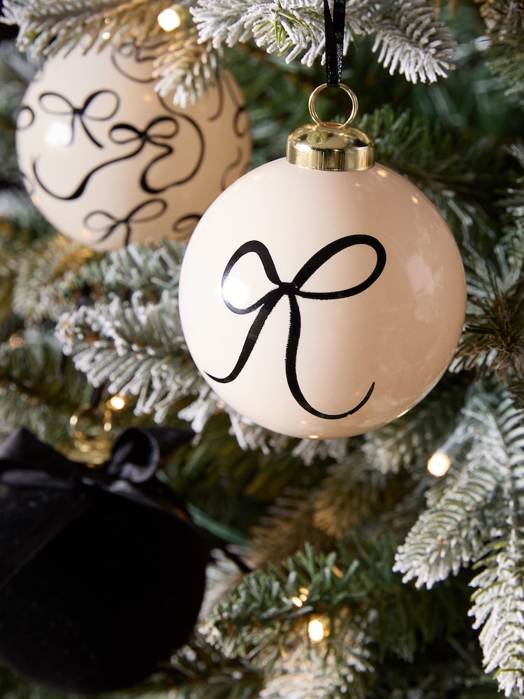 Set of 9 Monochrome Bow Shatterproof Christmas Baubles - Image 2 of 3 Set of 9 Monochrome Bow Shatterproof Christmas Baubles - Image 2 of 3