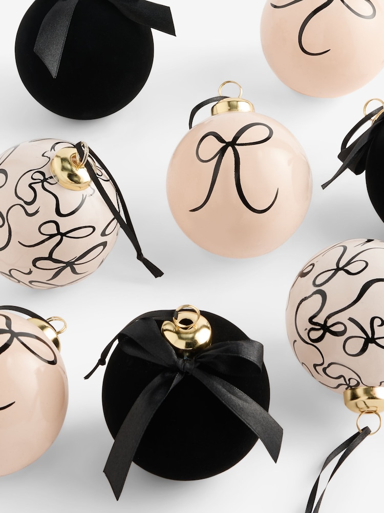 Set of 9 Monochrome Bow Shatterproof Christmas Baubles - Image 3 of 3 Set of 9 Monochrome Bow Shatterproof Christmas Baubles - Image 3 of 3