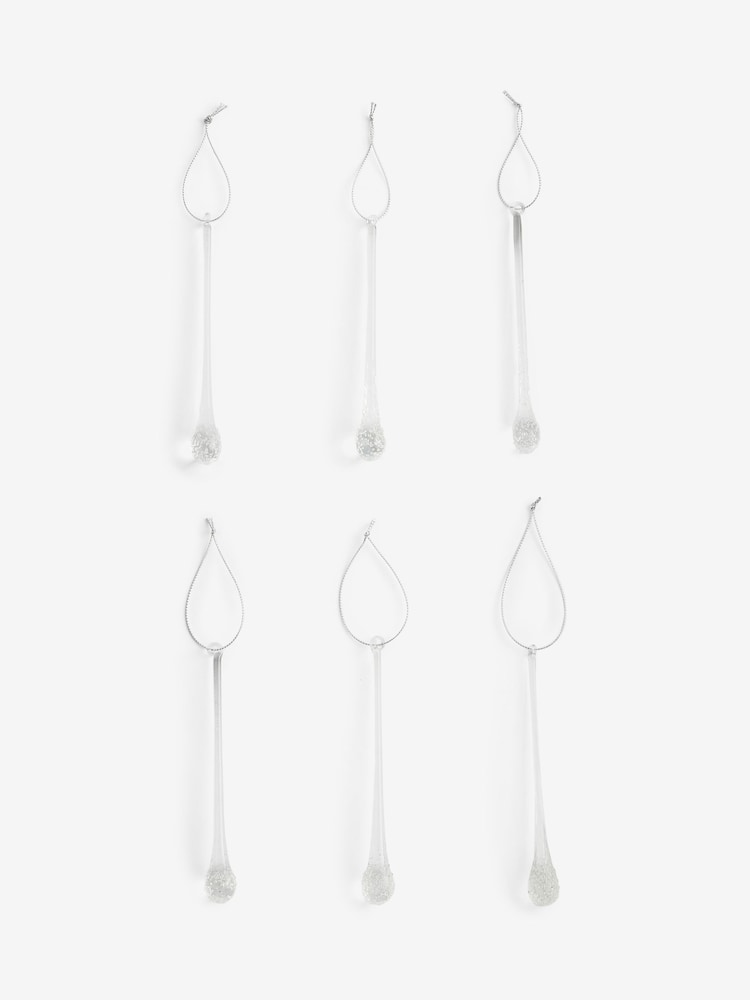 Set of 6 Clear Glass Droplet Baubles - Image 3 of 3 Set of 6 Clear Glass Droplet Baubles - Image 3 of 3