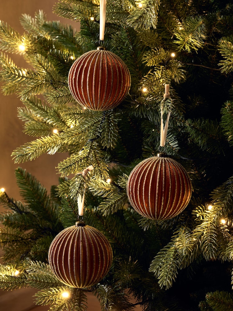 Set of 3 Bronze Beaded Glass Baubles - Image 1 of 4
