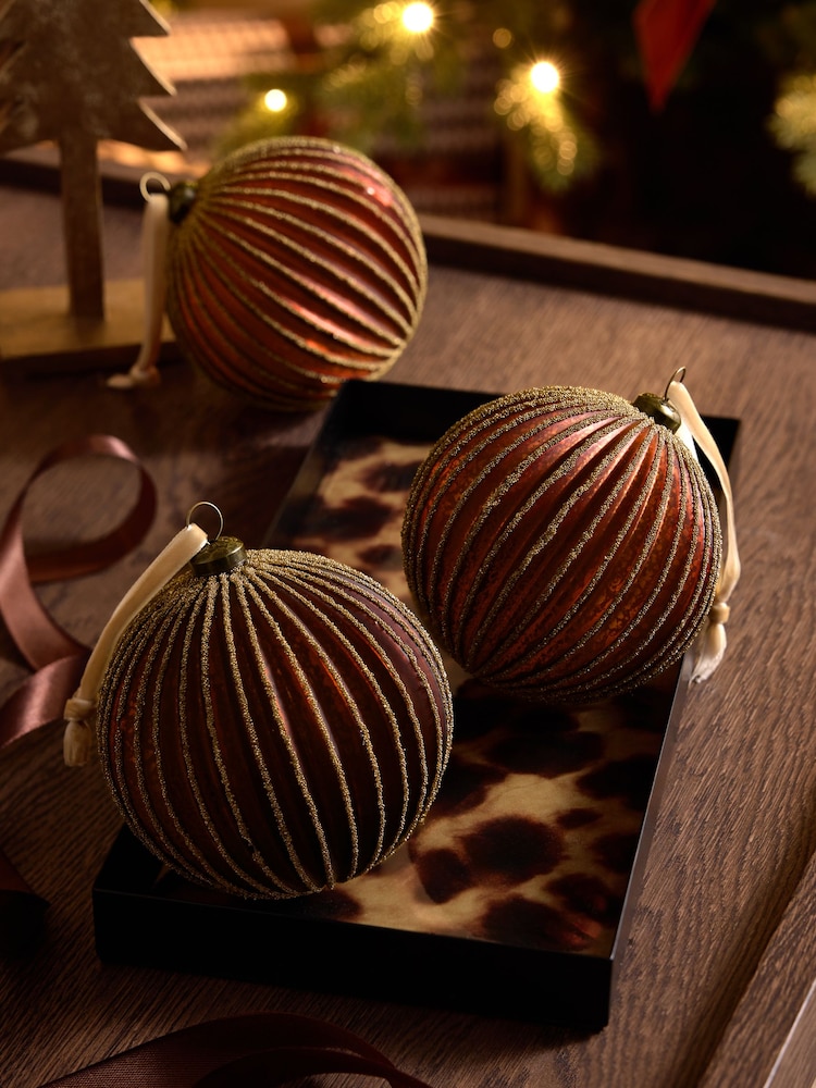 Set of 3 Bronze Beaded Glass Baubles - Image 2 of 4