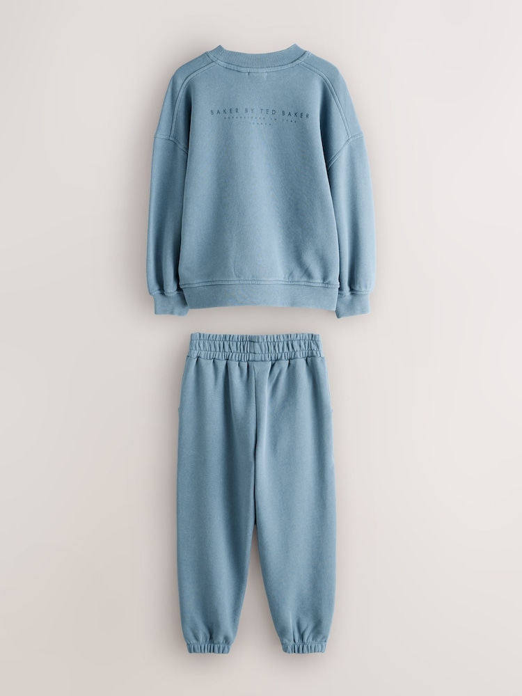 Baker by Ted Baker Blue Oversized Washed Sweatshirt and Joggers Set - Image 2 of 4