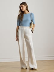 Lauren Ralph Lauren Blue Judy Elbow Sleeve Knit T-Shirt - Image 1 of 8