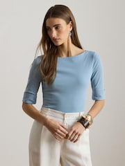 Lauren Ralph Lauren Blue Judy Elbow Sleeve Knit T-Shirt - Image 2 of 8