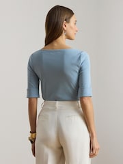 Lauren Ralph Lauren Blue Judy Elbow Sleeve Knit T-Shirt - Image 3 of 8