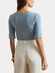 Lauren Ralph Lauren Blue Judy Elbow Sleeve Knit T-Shirt - Image 5 of 8