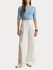 Lauren Ralph Lauren Blue Judy Elbow Sleeve Knit T-Shirt - Image 7 of 8