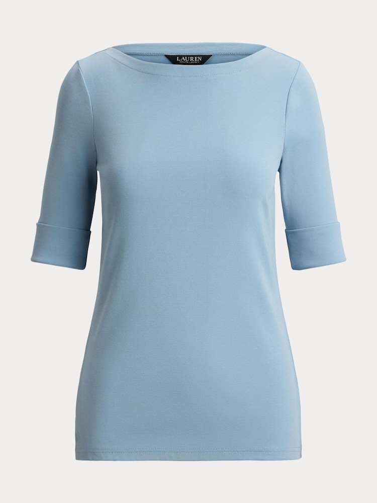 Lauren Ralph Lauren Blue Judy Elbow Sleeve Knit T-Shirt - Image 8 of 8