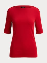 Lauren Ralph Lauren Red Judy Stretch Cotton Boat Neck T-Shirt - Image 5 of 5
