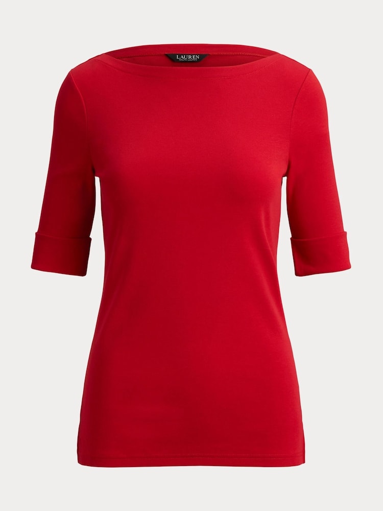 Lauren Ralph Lauren Red Judy Stretch Cotton Boat Neck T-Shirt - Image 5 of 5