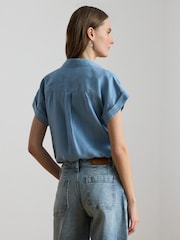 Lauren Ralph Lauren Blue Broono Short Sleeve Button Front Shirt - Image 7 of 8