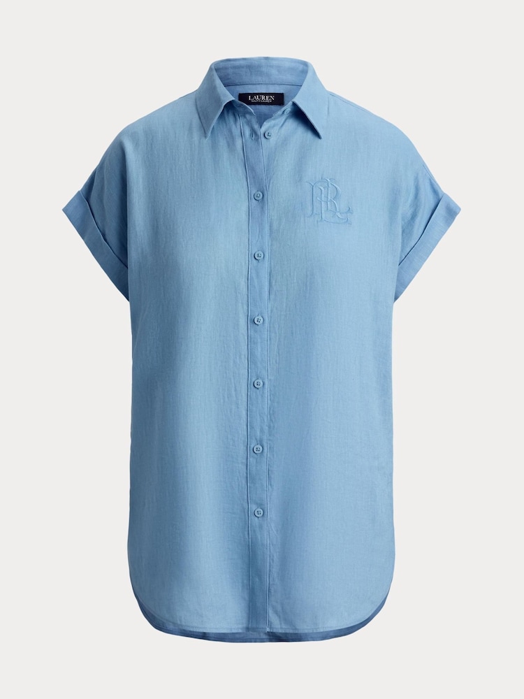 Lauren Ralph Lauren Blue Broono Short Sleeve Button Front Shirt - Image 8 of 8