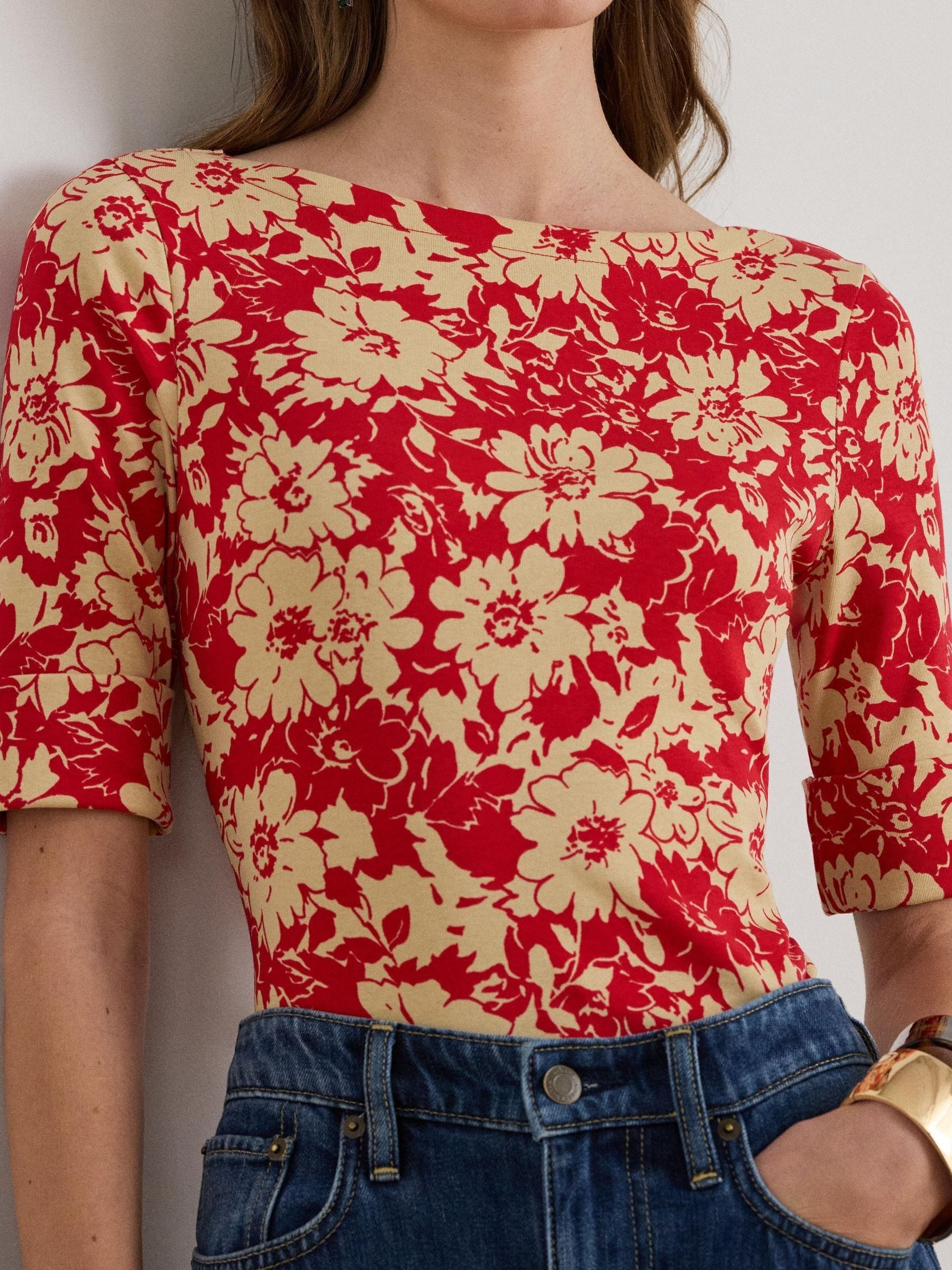Buy Lauren Ralph Lauren Red Floral Stretch Cotton Boatneck T-Shirt
