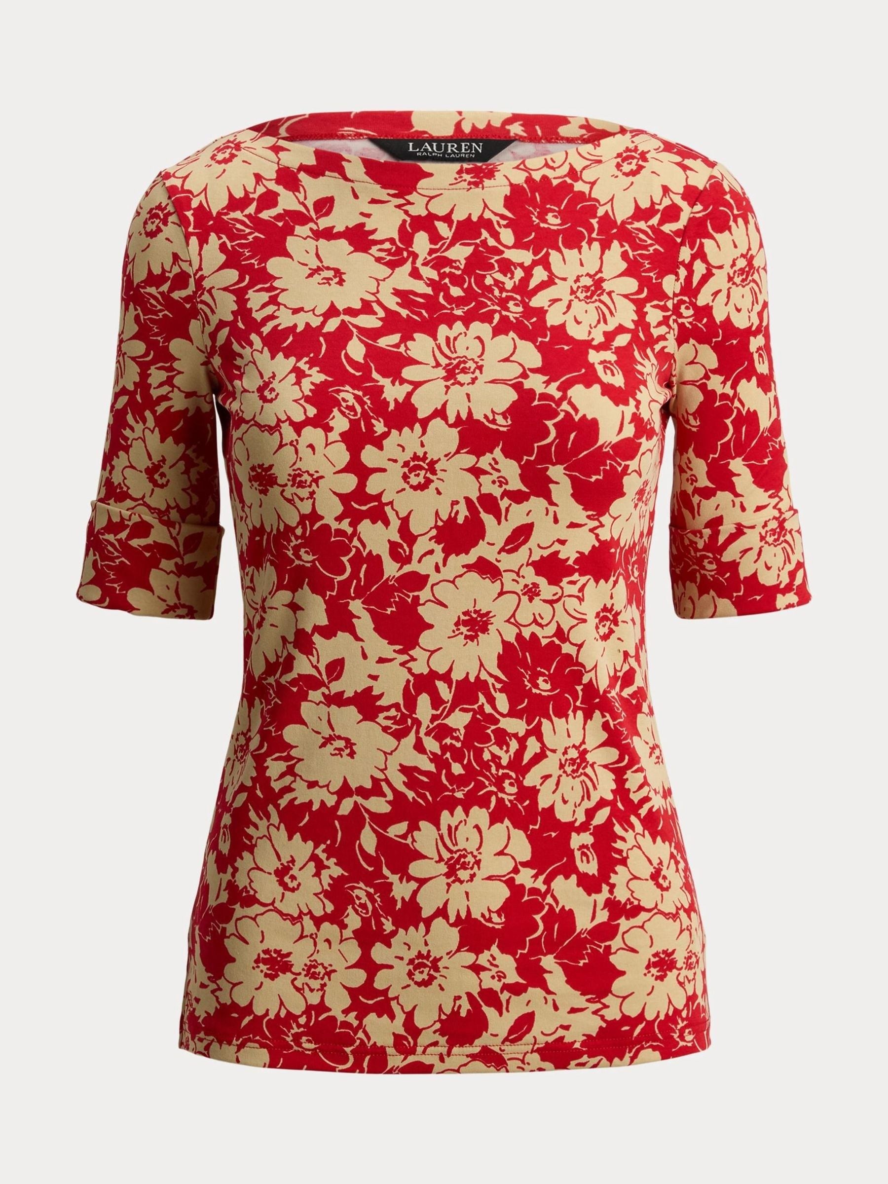 【Lauren.t】 Buy Lauren Ralph Lauren Red Floral Stretch Cotton Boatneck T-Shirt