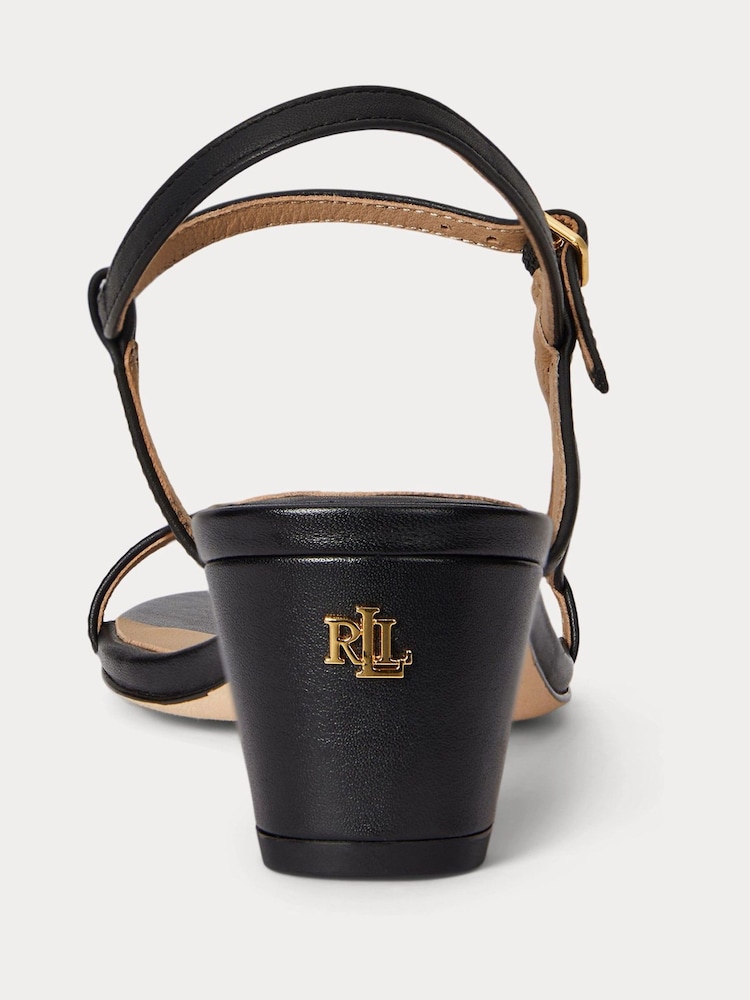 Lauren Ralph Lauren Black Lainee Mid Heel Nappa Leather Sandals - Image 2 of 4