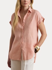 Lauren Ralph Lauren Pink Broono Short Sleeve Button Front Shirt - Image 4 of 8