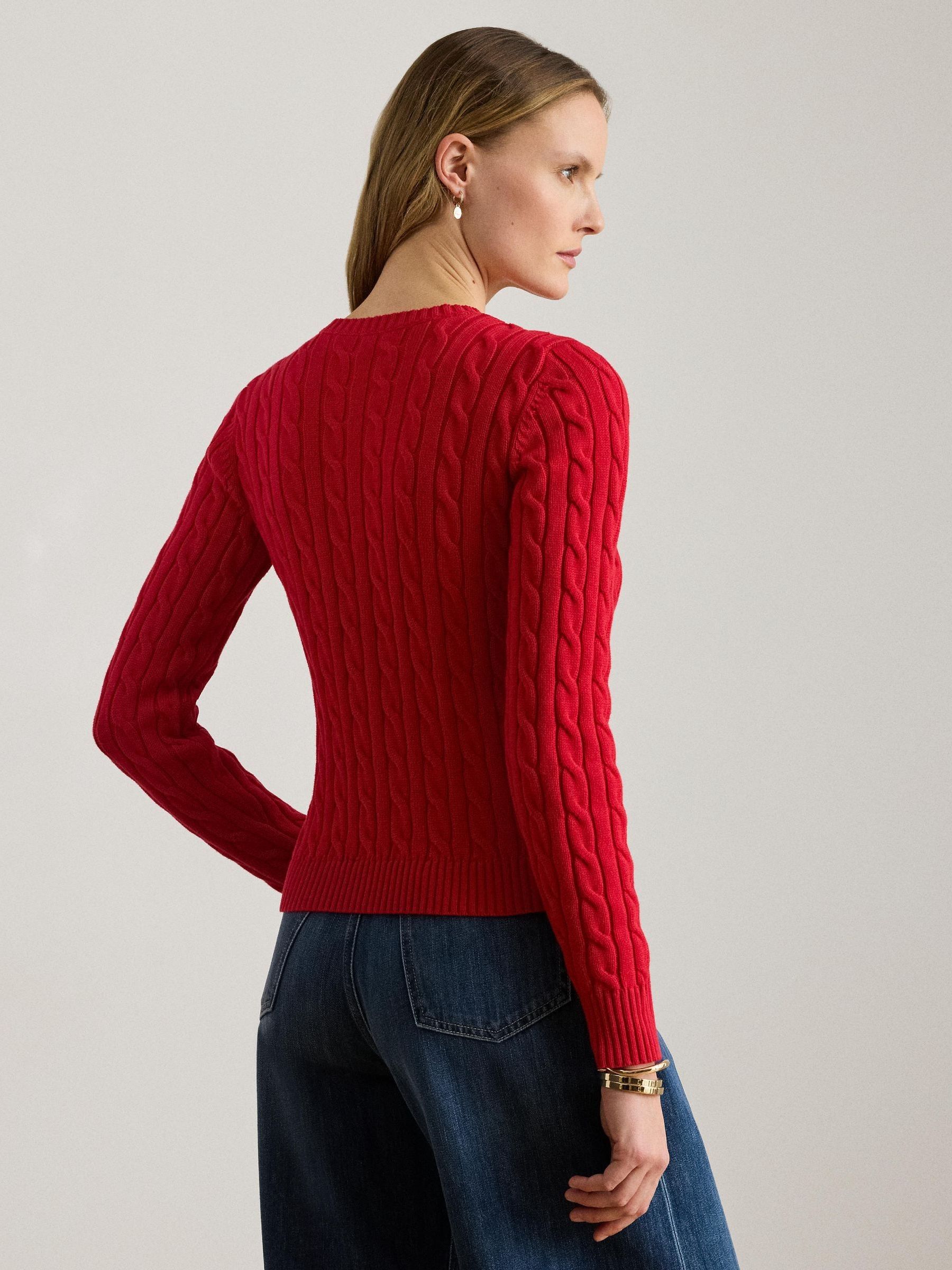 Buy Lauren Ralph Lauren Red Ralhan Cable Knit Cotton Cardigan from