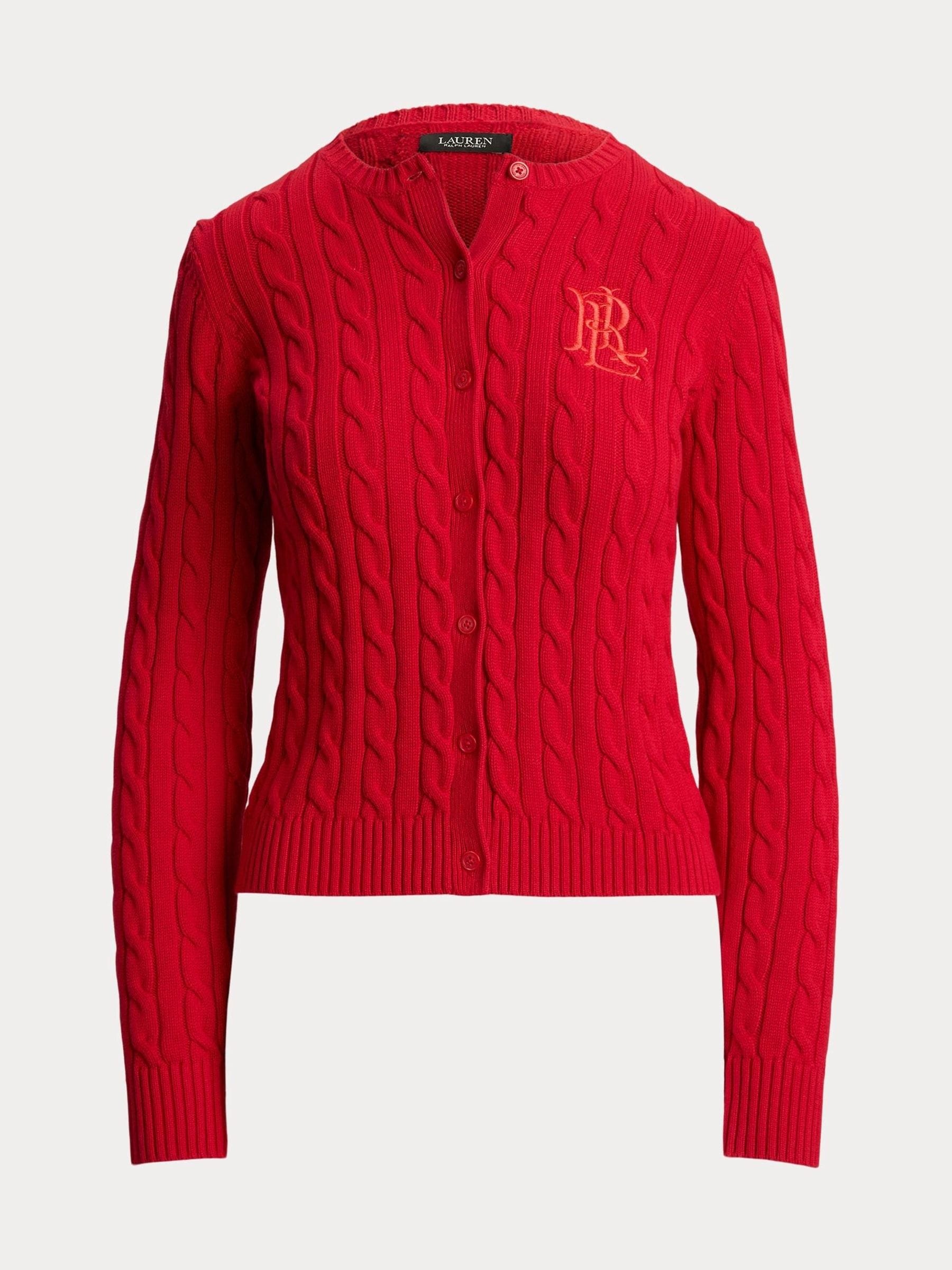 Buy Lauren Ralph Lauren Red Ralhan Cable Knit Cotton Cardigan from