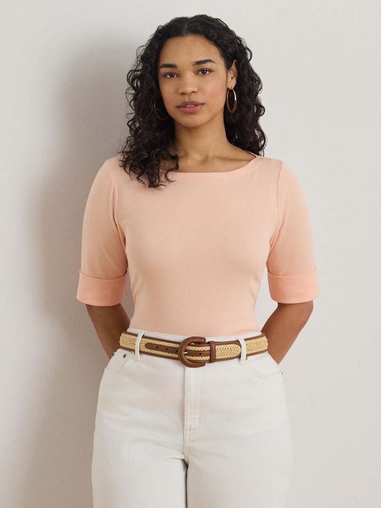 Lauren Ralph Lauren Orange Judy-Elbow Sleeve-Knit T-Shirt - Image 1 of 6