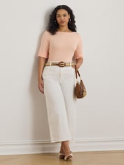 Lauren Ralph Lauren Orange Judy-Elbow Sleeve-Knit T-Shirt - Image 4 of 6