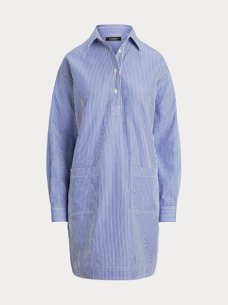 Lauren Ralph Lauren Blue Striped Cotton Broadcloth Shirtdress - Image 7 of 7
